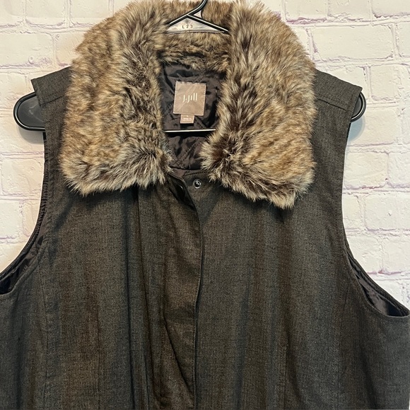 J.Jill Faux Fur Collar Vest - Olive Green - Picture 2 of 11